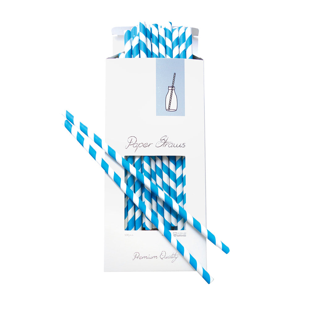 Paper Straw Blue/White Ø 8 x 255 mm, 100 pcs