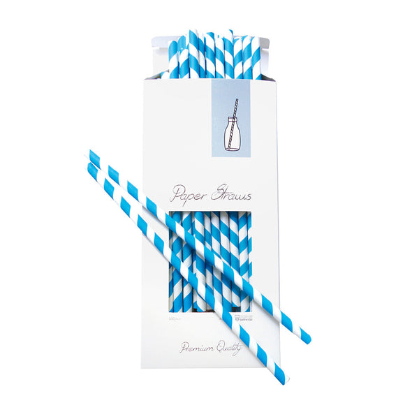 Paper Straw Blue/White Ø 8 x 255 mm